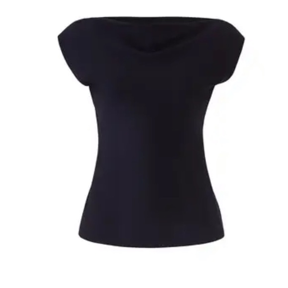 NWT Theory Navy Boatneck Cap Sleeve Blouse Tank - Picture 9 of 9